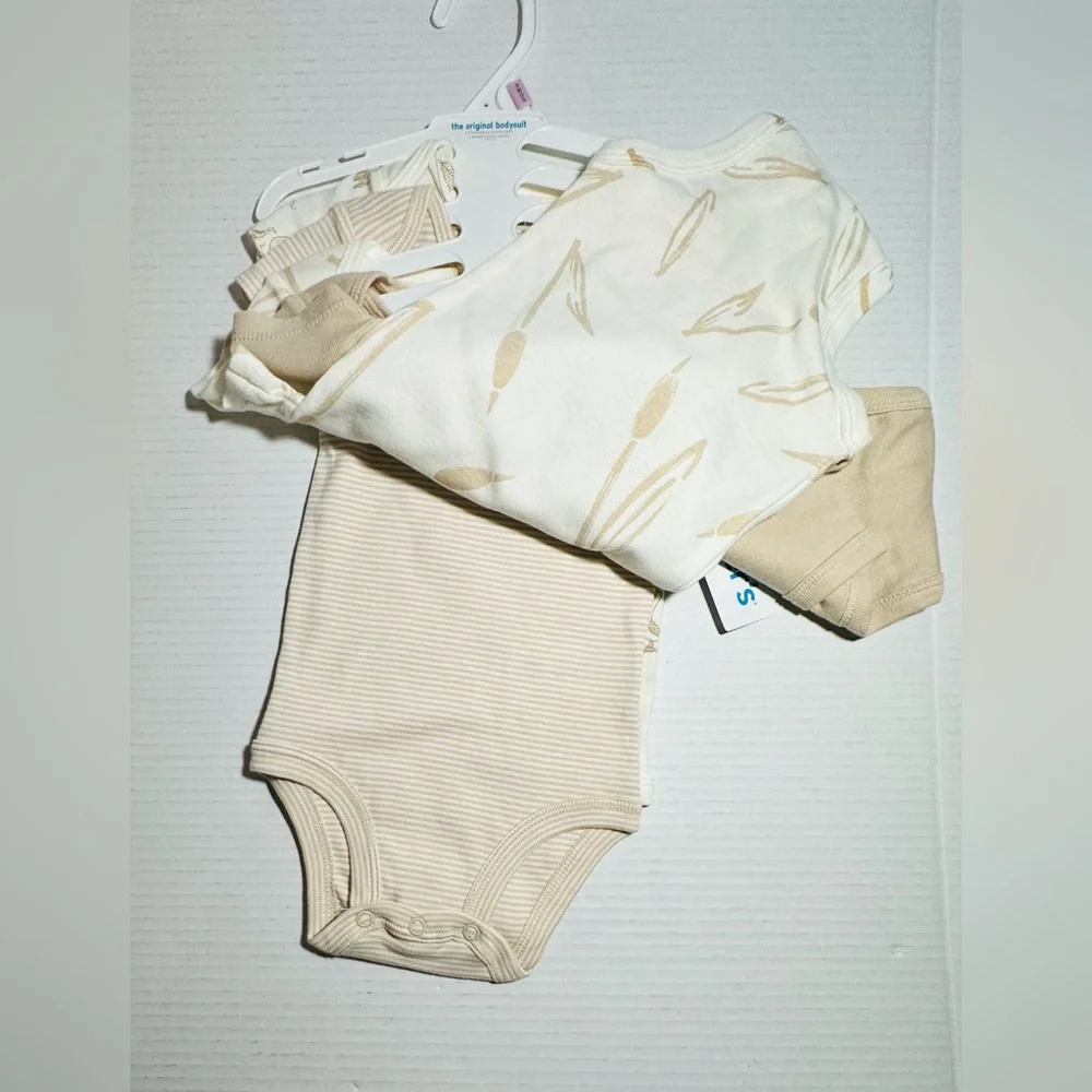 Carters Bodysuits 4 Piece Gender Neutral Colors Size‎ 9M Ducks Stripes Tan Beige
